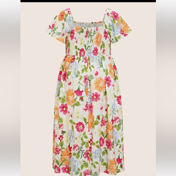 Bloomchic Floral Backless Shirred Square Neck Pocket Ruffle Hem Dress - Picture 6 of 7